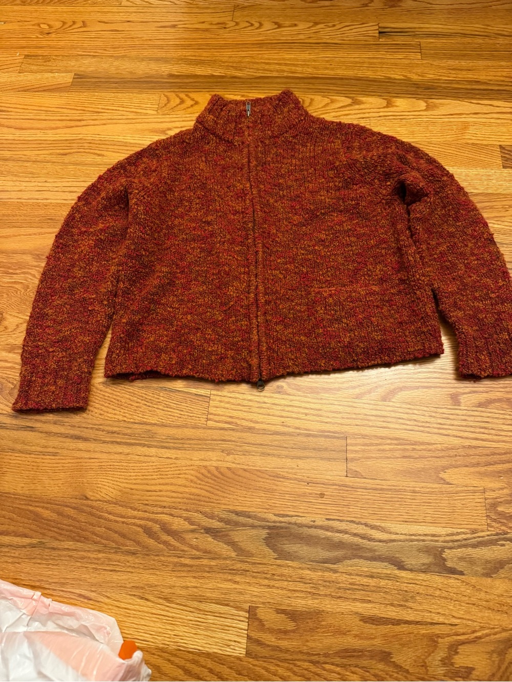 Textured Zip-Front Cardigan Sweater in Rust Orange